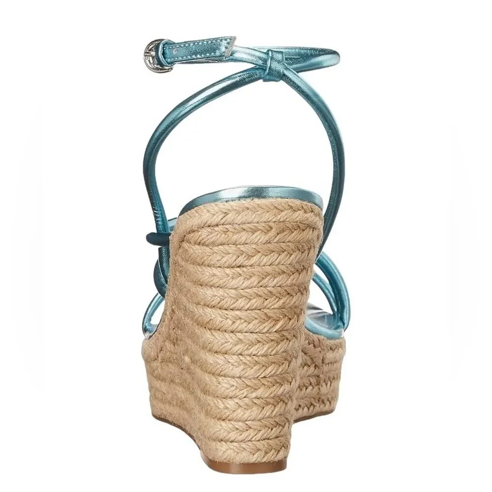 Nine West Hipsta3 Metallic Light Blue Wedge Sandals size 7.5 NWOB